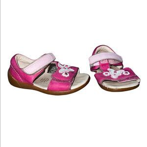 Clarks PInk White Floral Butterfly Strappy Sandals Toddler Girl 4.5 EUC